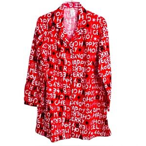 Women's Long Sleeve Button Front Holiday Sleep Shirt/Nightshirt Red-Black-White